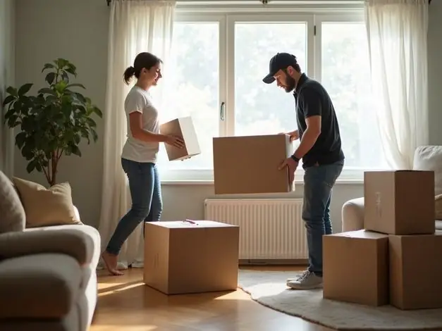 Professional movers carefully packing delicate artwork and fragile items